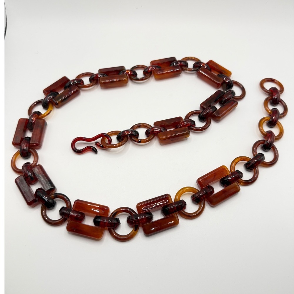 Chain Belt Womens OS Brown Excellent Tortoise Acrylic Geometric Link